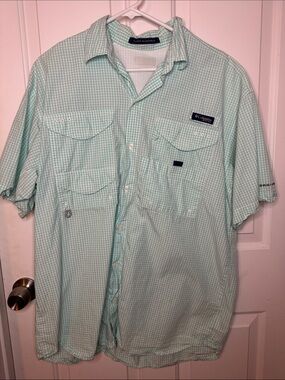 Columbia Men's Light Mint Gingham Short-Sleeve Fishing Shirt
